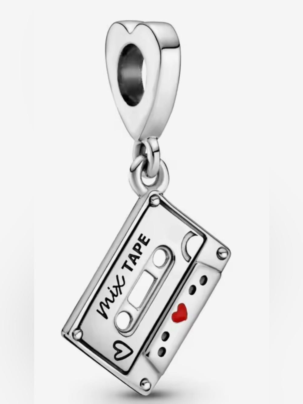 Silver, Black & Red Mixtape Cassette Dangle Charm